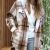 Women * | Buy 42Pops Camel Plaid Drawstring Pocket Hooded Shacket Women