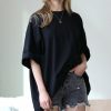 Women * | Promo 42Pops Black Oversize Crewneck Drop-Shoulder Boyfriend Tee Women