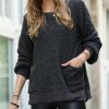 Women * | Cheap 42Pops Ash Gray Popcorn Oversize Side-Slit Hi-Low Pocket Sweater Women