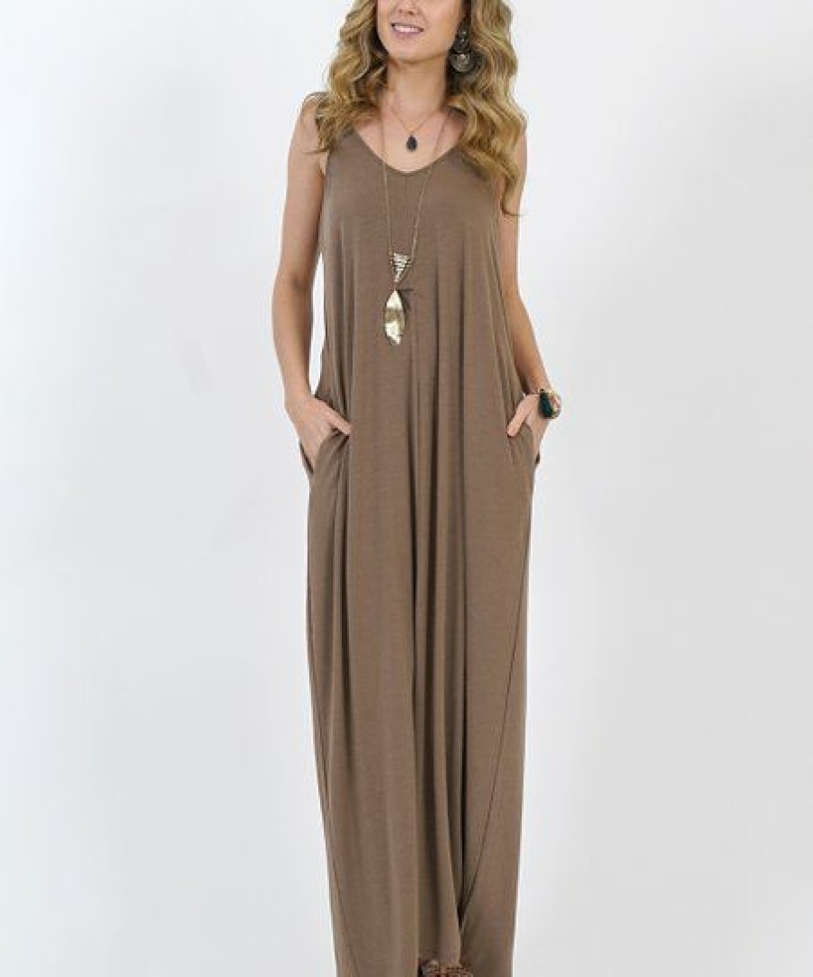 Women * | Flash Sale 42Pops Mocha V-Neck Pocket Maxi Dress Women