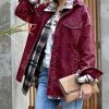 Women * | Wholesale 42Pops Dark Burgundy Vintage-Wash Pocket Oversize Shacket Women