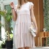 Women * | Discount 42Pops Dusty Blush Ruffle-Sleeve Tiered Dress Women