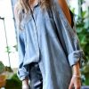 Women * | Top 10 42Pops Light Denim Eyelet Open-Sleeve Pocket Top Women