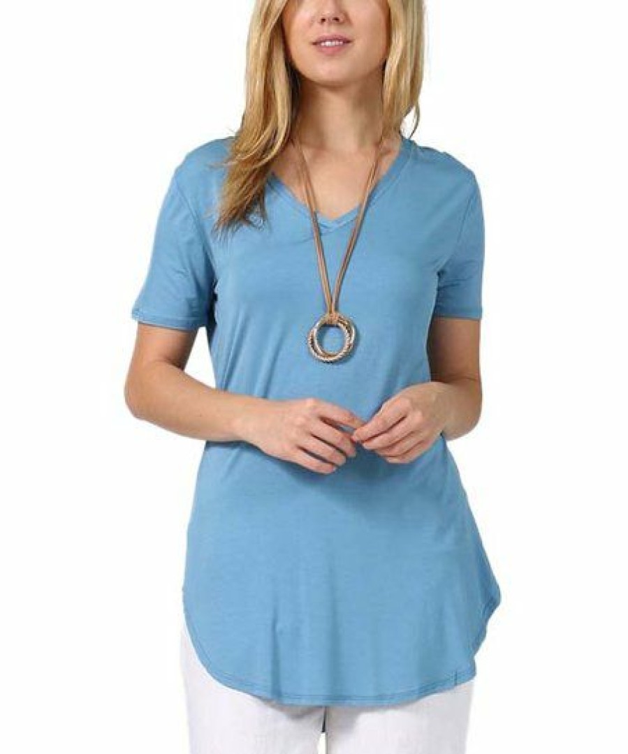 Women * | Cheapest 42Pops Saint Blue V-Neck Short-Sleeve Curved-Hem Tunic Women