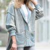 Women * | Budget 42Pops Blue Gray French Terry V-Neck Button-Up Hi-Low Pocket Jacket Women