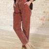 Women * | Promo 42Pops Dark Rust Corduroy Pleated Pocket Straight-Leg Pants Women