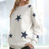 Women * | Best Sale 42Pops Bone & Navy Star Crewneck Long-Sleeve Pocket Sweatshirt Women