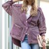 Women * | New 42Pops Eggplant Shawl-Collar Pocket Button-Up Jacket Women