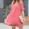 Women * | Buy 42Pops Ash Rose Swiss Dot V-Neck Empire-Waist Dress Women