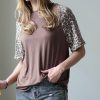 Women * | Cheapest 42Pops Leopard Round Neck Raglan Top Women