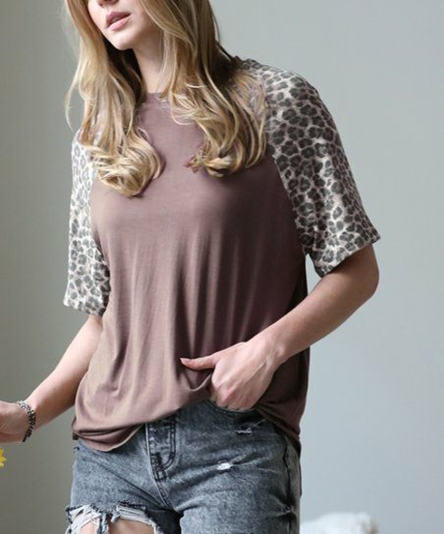 Women * | Cheapest 42Pops Leopard Round Neck Raglan Top Women