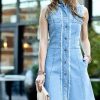 Women * | Best Pirce 42Pops Light Denim Distressed Fringe Sleeveless Button-Up A-Line Dress Women