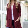 Women * | Flash Sale 42Pops Dark Burgundy Slouchy Pocket Open Cardigan Women