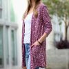 Women * | Budget 42Pops Cranberry Leopard Longline Pocket Cardigan Women