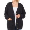 Women * | New 42Pops Black Waffle-Knit Pocket Cardigan Plus