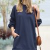 Women * | Top 10 42Pops Navy Over-Sized Crewneck Pocket Sweatshirt Women