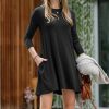 Women * | Hot Sale 42Pops Black Long-Sleeve Swing Pocket Tunic Women