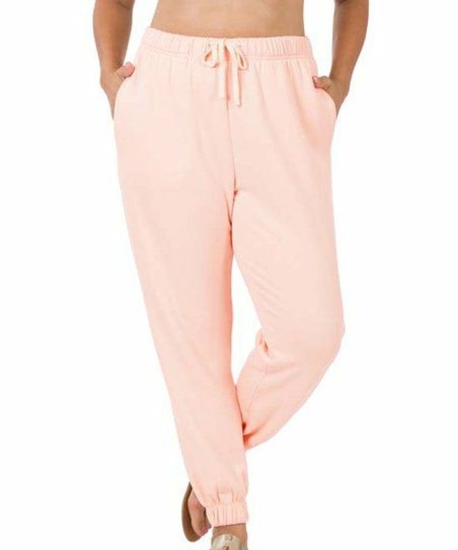 Women * | Flash Sale 42Pops Cream Pink Drawstring Pocket Joggers Plus