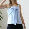 Other * | Budget 42Pops Light Blue Stripe Square-Neck Tie-Front Sleeveless Top Women