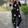 Women * | Discount 42Pops Black & Ivory Star Drawstring Pocket Hoodie & Joggers Women