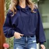 Women * | Outlet 42Pops Navy French Terry Drop-Shoulder Puff-Sleeve Crop Hoodie Women