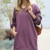 Women * | Promo 42Pops Eggplant V-Neck Long-Sleeve Pocket Sweatshirt Dress Women