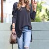 Women * | Deals 42Pops Ash Gray Waffle Side-Slit V-Neck Hi-Low Sweater Women