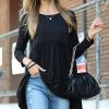 Women * | Deals 42Pops Black Round-Neck Long-Sleeve Shirred-Waist Top Women