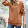 Women * | Hot Sale 42Pops Dark Camel Crewneck Long-Sleeve Pocket Sweatshirt Women