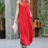 Women * | Discount 42Pops Ruby Crewneck Sleeveless Slit Curved-Hem Pocket Maxi Dress Women