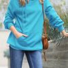 Other * | Cheap 42Pops Dusty Teal Side-Drawstring Pocket Longline Hoodie Women