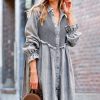 Women * | Wholesale 42Pops Gray Denim Ruffle Poet-Sleeve Shirt Dress Women