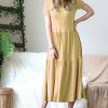 Women * | Best Deal 42Pops Light Mustard Two-Tier Round-Neck Short-Sleeve Midi Dress Women