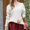 Women * | Budget 42Pops Bone Distressed V-Neck Bishop-Sleeve Sweater Women