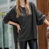 Women * | Outlet 42Pops Ash Gray Brushed Waffle Exposed-Seam Oversize Sweater Women