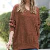 Women * | Budget 42Pops Dark Rust Melange V-Neck Hi-Low Pocket Sweater Women