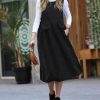 Women * | Flash Sale 42Pops Black Corduroy Square Neck Sleeveless Pocket Midi Dress Women