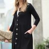 Women * | Budget 42Pops Black Shirred-Waist Button-Up Pocket Cardigan Women