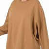 Women * | Best Reviews Of 42Pops Deep Camel Seamline-Accent Crewneck Long-Sleeve Oversize Sweatshirt Plus