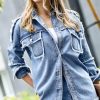 Women * | Best Deal 42Pops Light Blue Fringe Pocket Denim Jacket Women