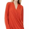 Other * | Promo 42Pops Rust Surplice Long-Sleeve Hi-Low Top Women