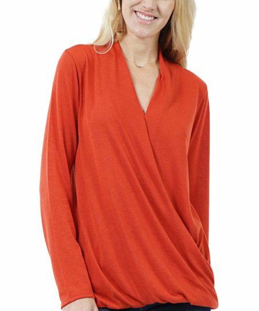 Other * | Promo 42Pops Rust Surplice Long-Sleeve Hi-Low Top Women