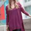 Women * | Outlet 42Pops Eggplant Front-Seam V-Neck Side-Slit Hi-Low Sweater Women