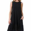 Women * | Best Deal 42Pops Black Ruffle-Hem Pocket Sleeveless Dress Women