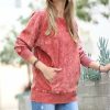 Women * | Wholesale 42Pops Cabernet Acid Wash Boatneck Pocket Sweatshirt Women