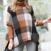 Women * | Deals 42Pops Camel & White Plaid Oversize Turtleneck Cape-Sleeve Sweater Women