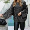 Women * | Brand New 42Pops Ash Gray Cable-Knit Crewneck Bell-Sleeve Sweater Women