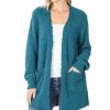 Women * | Wholesale 42Pops Teal Popcorn Bishop-Sleeve Open Pocket Cardigan Women