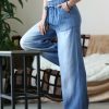 Women * | Coupon 42Pops Medium Blue Chambray Tie-Waist Frayed-Hem Wide-Leg Paper Bag Pants Women