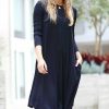 Women * | Best Sale 42Pops Navy Crewneck Long-Sleeve Pocket Shift Dress Women